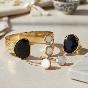 🆕️Turkish Artisan Luxury Jewelry Set 18K Gold Plated Brass Genuine Gemstones